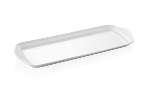 Platte. Porzellan. mit Lappengriffen. Maße: 37 x 14 cm.