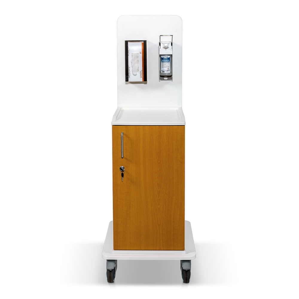 ETHERNASOLID® MULTICART Infektionswagen T13 mit Handschuhbox-Halterung und Desinfektionsspender für 500-ml-Euroflaschen, Kirsche