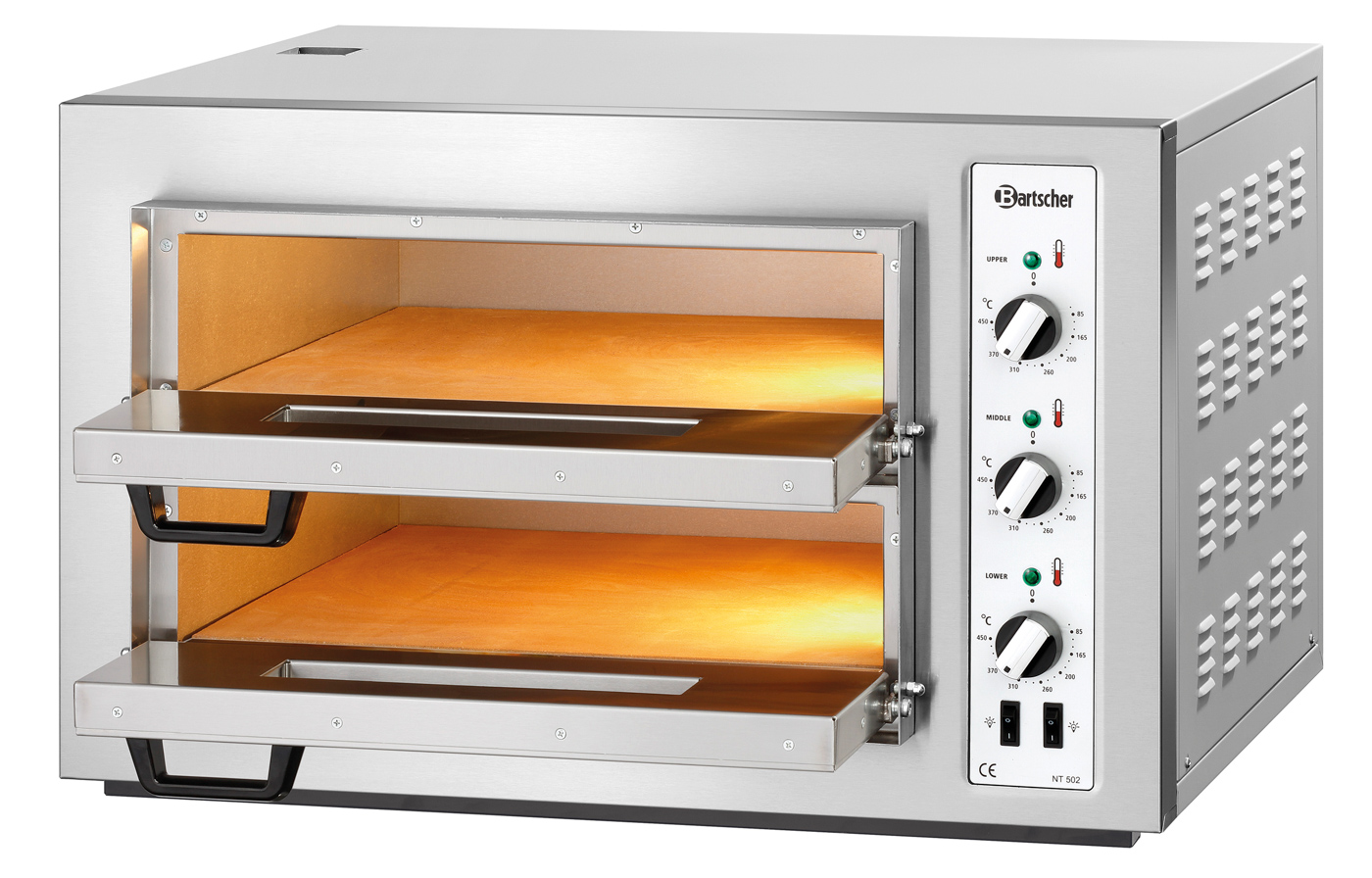 Bartscher Pizzaofen NT 502 | Spannung: 400 V |Maße: 80 x 75 x 51,0 cm. Gewicht: 63 kg
