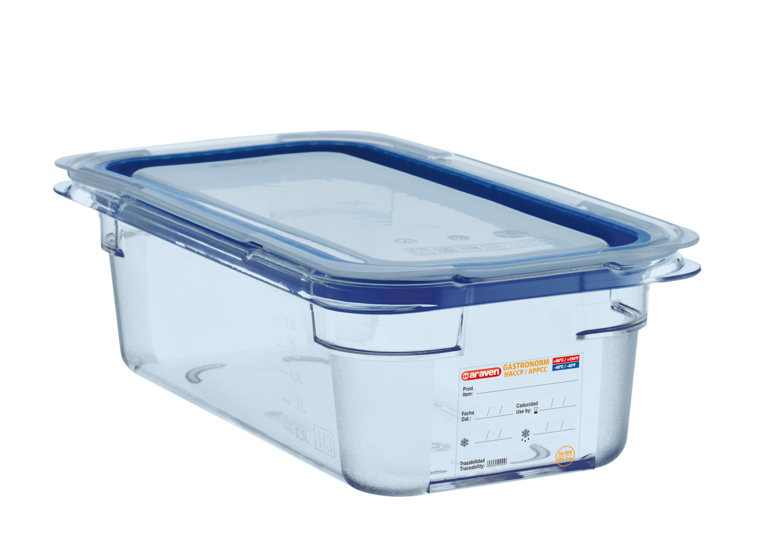 ARAVEN luftdichter Behälter mit Deckel GN 1/3 100mm Höhe und 3 Liter Fassungsvermögen, BPA-frei