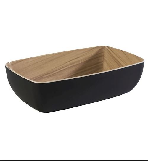 GN 1/4 Schale -FRIDA- 26,5 x 16,2 cm, H: 7,5 cm Melamin innen: Holzoptik außen: schwarz 1,8 Liter spülmaschinengeeignet