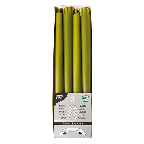 8 Leuchterkerzen Ø 2,2 cm · 25 cm olivgrün aus 100 % Stearin von PAPSTAR