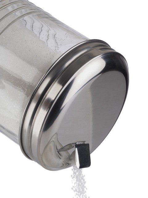 APS Zuckerdosierer -OLD FASHIONED-, Ø 7,5 cm, H: 14 cm, Glas, 0,35 Liter Schraubdeckel aus, Edelstahl, mit Dosierklappe