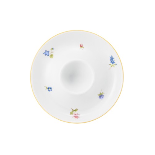 Seltmann Eierbecher mit Ablage, rund, Form: Community, Dekor: 57387 Streublume gelbe Linie, hohe Kantenschlagfestigkeit, Made in Germany