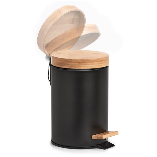 Kosmetikeimer, 3 ltr., Metall/Bambus, schwarz. Ø: 168 mm. Höhe: 240 mm.