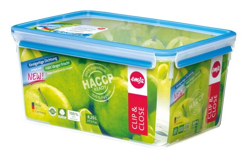 Emsa CLIP & CLOSE Frischhaltedose 8L rechteckig, Maße: 32,7 x 22,7 x 16,3 cm Material: Kunststoff, mit Soft-Touch-Clips