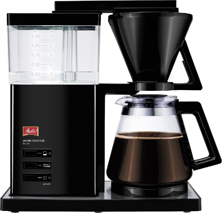 Melitta Aroma Signature DeLuxe black Transparenter Wassertank mit LED Beleuchtung Filter mit Tropfstopp und Einrast-Mechanismus