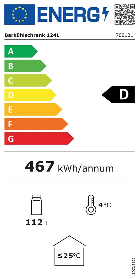 Bartscher Barkühlschrank 124L | Innenbeleuchtung:Ja | Maße: 60 x 50 x 86,0 cm. Gewicht: 36,4 kg