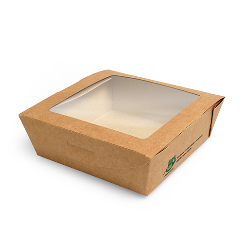 40 Feinkostboxen, Pappe mit Sichtfenster aus PLA eckig 650 ml 4,5 cm x 12 cm x 12 cm braun "100% Fair" von PAPSTAR