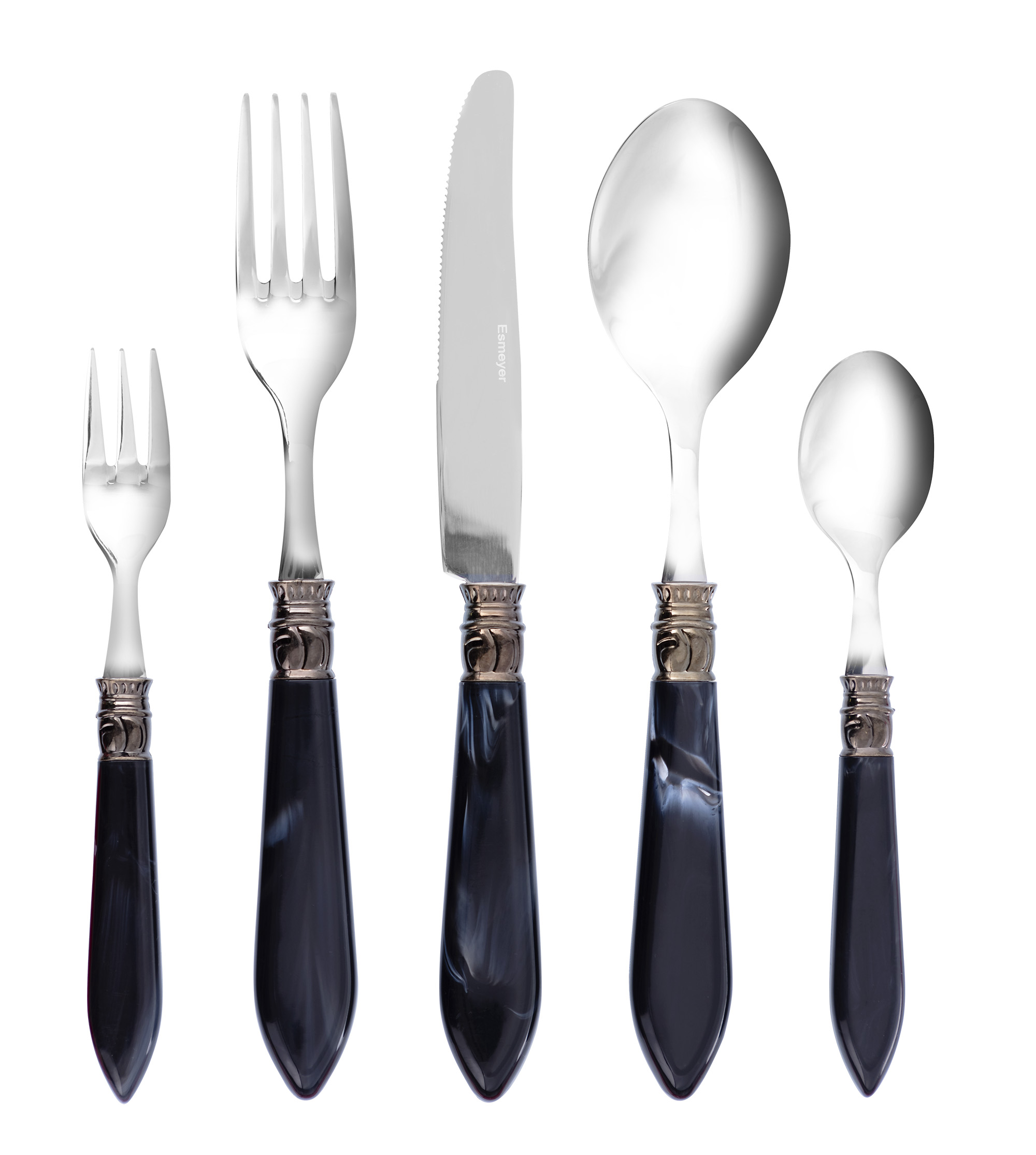 30-teiliges Besteck HELENA, schwarz aus Edelstahl 18/10, poliert. Messer aus Klingenstahl.