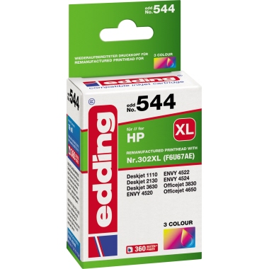edding Tintenpatrone HP 302XL EDD-544 ca. 360 Seiten mehrfarbig 16ml, Verwendung für Druckertyp: HP OfficeJet 3800