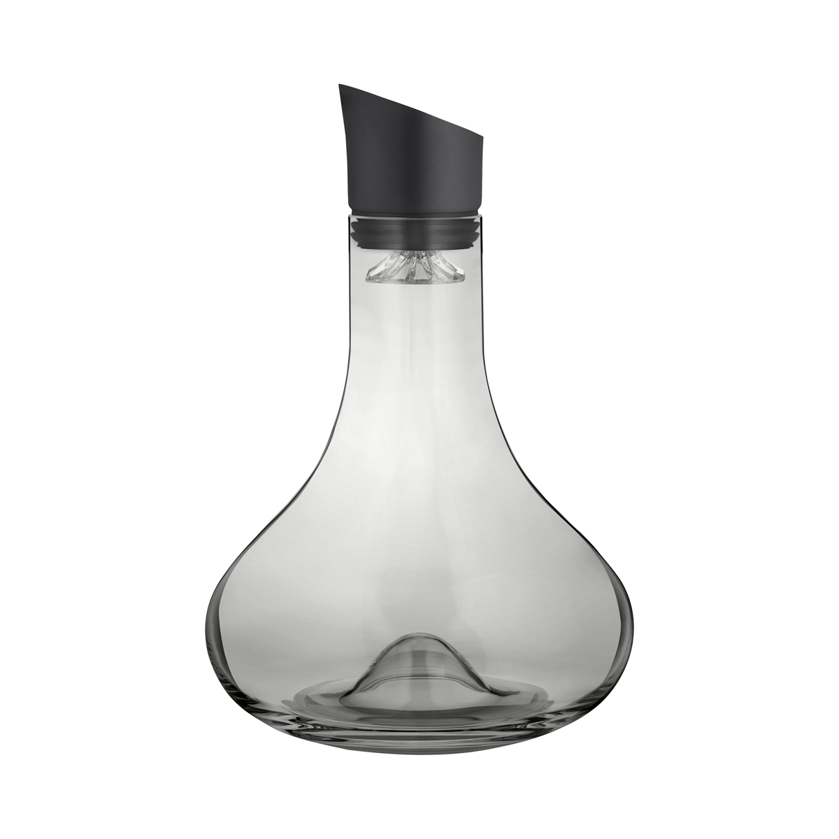 Dekantierkaraffe -ALPHA- Smoke, Ø 18 cm. Material: Glas, edelstahl Pulverbeschichtet. Von Blomus.