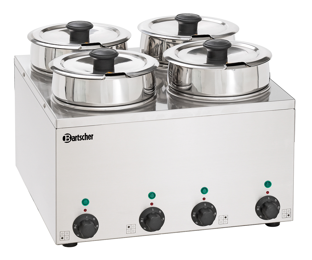 Bartscher Bain Marie Hotpot, 4x Topf, 3,5 L |Temperaturbereich bis: 95 °C | Maße: 41,5 x 41,5x 32,0 cm. Gewicht: 10,7 kg