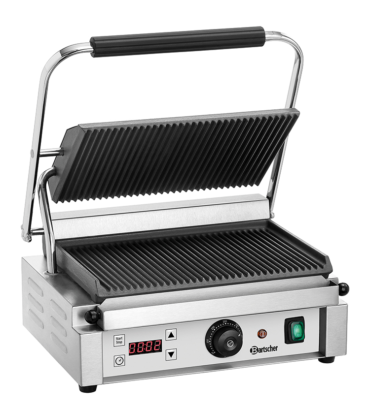 Bartscher Kontaktgrill "Panini" 1RDIG |Programmierung: Zeit (6 einstellbare Programme) |Maße: 41 x 40 x 20,0 cm. Gewicht: 18 kg