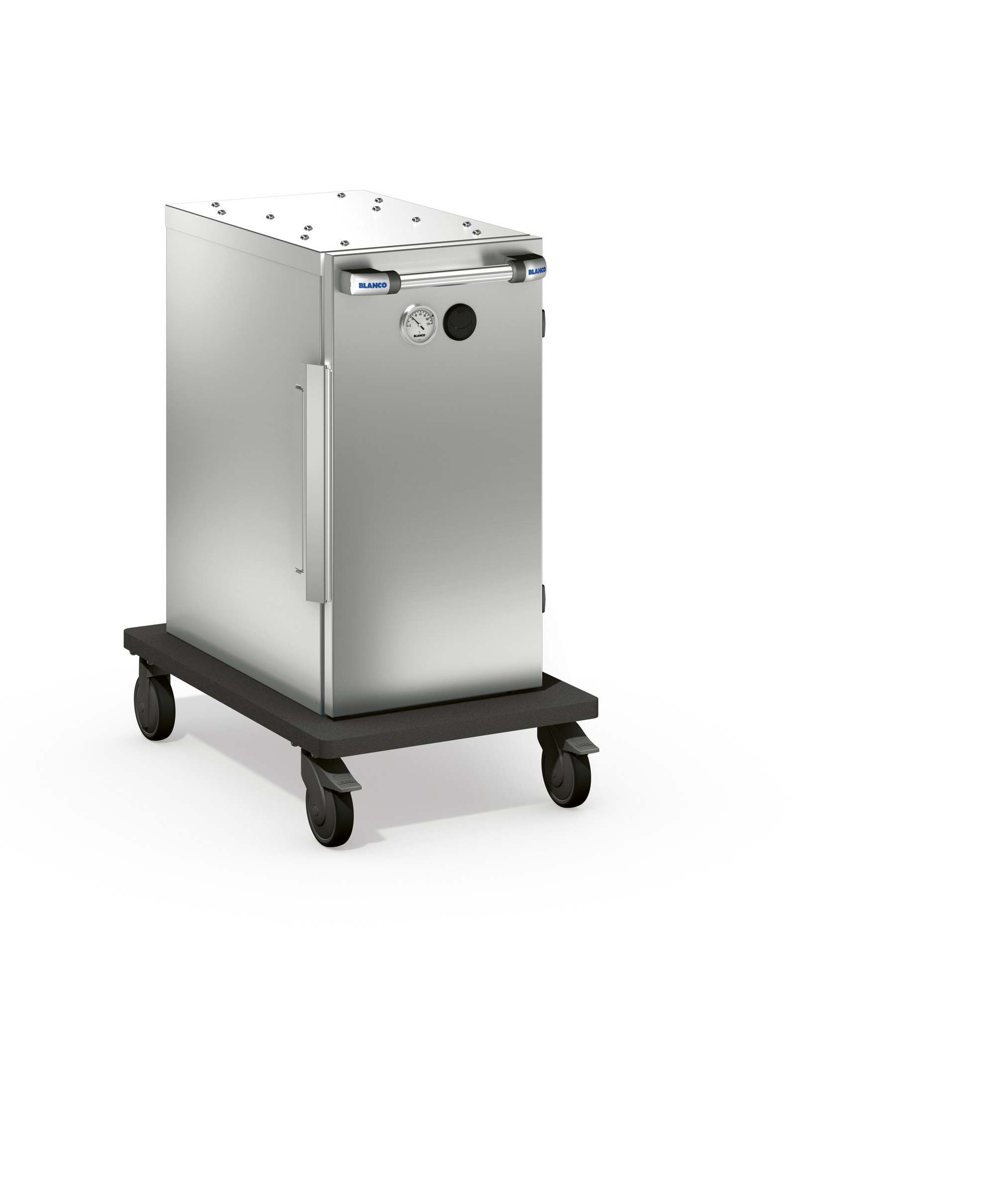 BLANCO BLANCOTHERM 820 E, 4 Rollen Ø 125 mm, davon 2 Bockrollen und 2 Lenkrollen mit Feststeller, Speisentransportbehälter aus