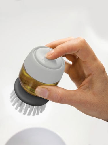 Joseph Joseph Palm Scrub - Abwaschbürste mit integriertem Spülmittelspender, inkl. Ständer - grau
