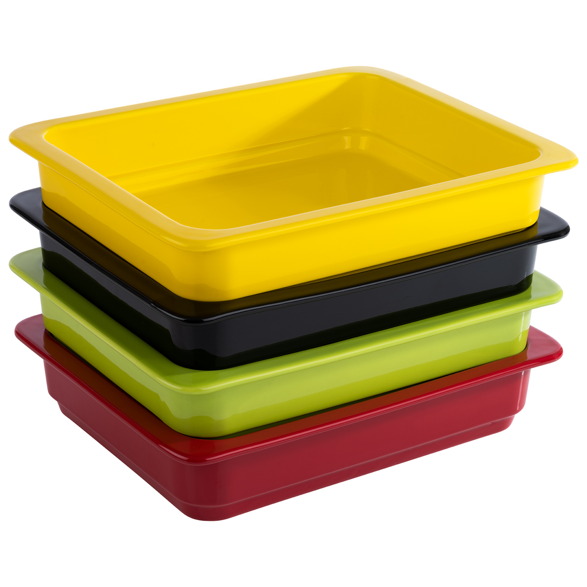 GN 1/2 Behälter, 32,5 x 26,5 cm, H: 6 cm, Porzellan, rot, hitzebeständig bis 220°C, 3,4 Liter