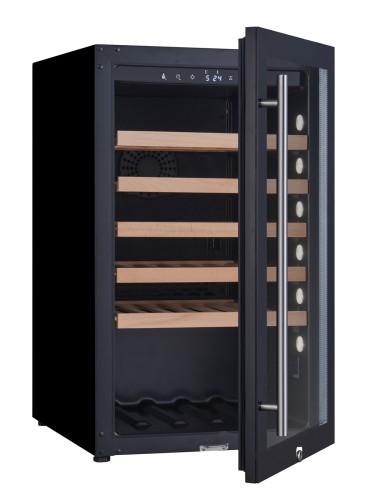 SARO Weinlagerschrank für 40 Flaschen, Modell WK 40 - Material: (Gehäuse) Stahl pulverbeschichtet, schwarz; (Innenraum) Kunststoff, schwarz