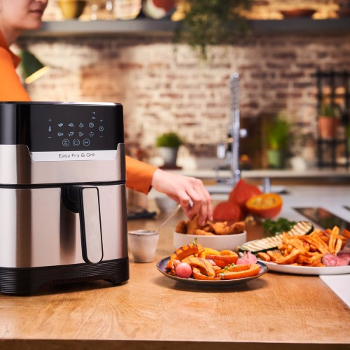 TEFAL EASY FRY & GRILL DELUXE EY505D Easy Fry & Grill Deluxe, 2-in-1, Gesundes Garen, Heißluftfritteuse + Grill, 8 Automatische