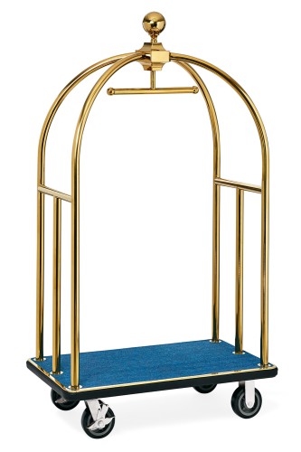 Gepäckwagen. goldfarben. Edelstahl. 2 schwenkbare Rollen Ø 15 cm mit Feststeller und 2