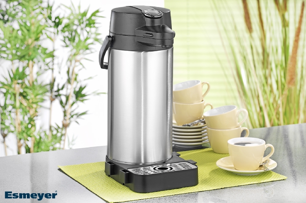 Helios Pump-Isolierkanne COFFEESTATION, Inhalt: 3,5 Liter, aus doppelwandigem Edelstahl, Höhe: 390 mm, Durchmesser: 155 mm