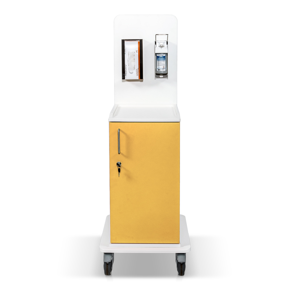 ETHERNASOLID® MULTICART Infektionswagen T13 mit Handschuhbox-Halterung und Desinfektionsspender für 500-ml-Euroflaschen, gelb