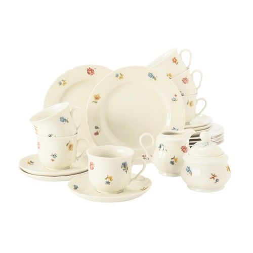 Seltmann Kaffeeservice 20-teilig 2, rund mit Relief, Form: Marieluise, Dekor: 44714 Blütenmeer, hohe Kantenschlagfestigkeit, Made in
