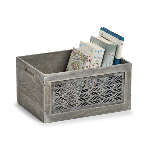 Aufbewahrungskiste "Leaves", Holz, grau. Länge: 350 mm. Breite: 250 mm. Höhe: 177 mm