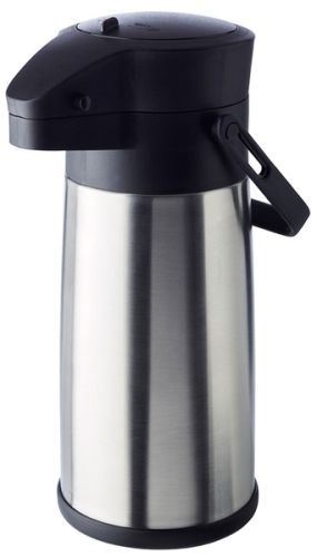 Pump-Isolierkanne -BUDGET- Ø 13,5 cm, H: 32,5 cm Edelstahl, Polypropylen mattiert, doppelwandig Tragegriff, Dreh-Pumpknopf. Inhalt: 2,2 Liter