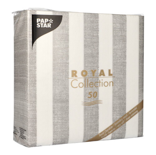 50 Servietten "ROYAL Collection" 1/4-Falz 40 cm x 40 cm grau "Lines" von PAPSTAR