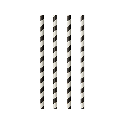 100 Trinkhalme, Papier Ø 6 mm · 24 cm schwarz/weiss "Stripes" von PAPSTAR