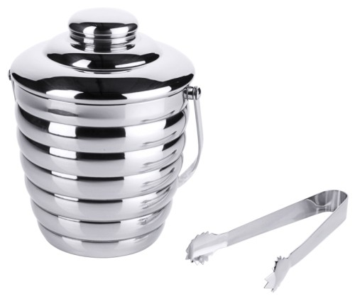 Eiseimer aus Edelstahl 18/10, hochglänzend, einwandig, vierteilig mit Deckel, perforiertem Einsatz und Zange Volumen: 1 l,