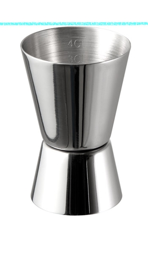 Barmaß Ø 4,5 / 3,5 cm H: 7 cm Edelstahl Volumen: 20 / 40 ml Gravur innen: - kleiner Becher: 1 + 2 cl - großer Becher: 2 + 3 +