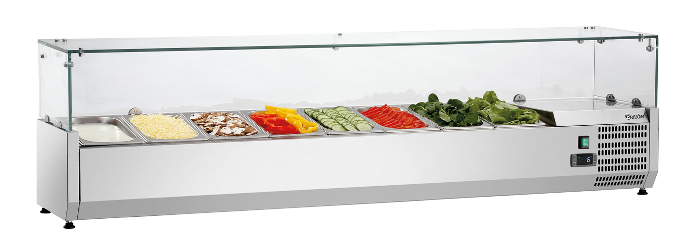 Bartscher Kühlaufsatz GL4-1801 | HöheGlasaufsatz: 195 mm | Maße: 180 x 33,5 x 45,9 cm.Gewicht: 42,5 kg