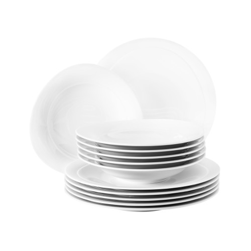 Seltmann Tafelservice 12-teilig T, rund mit Relief, Form: Trio, weiss, hohe Kantenschlagfestigkeit, Made in Germany