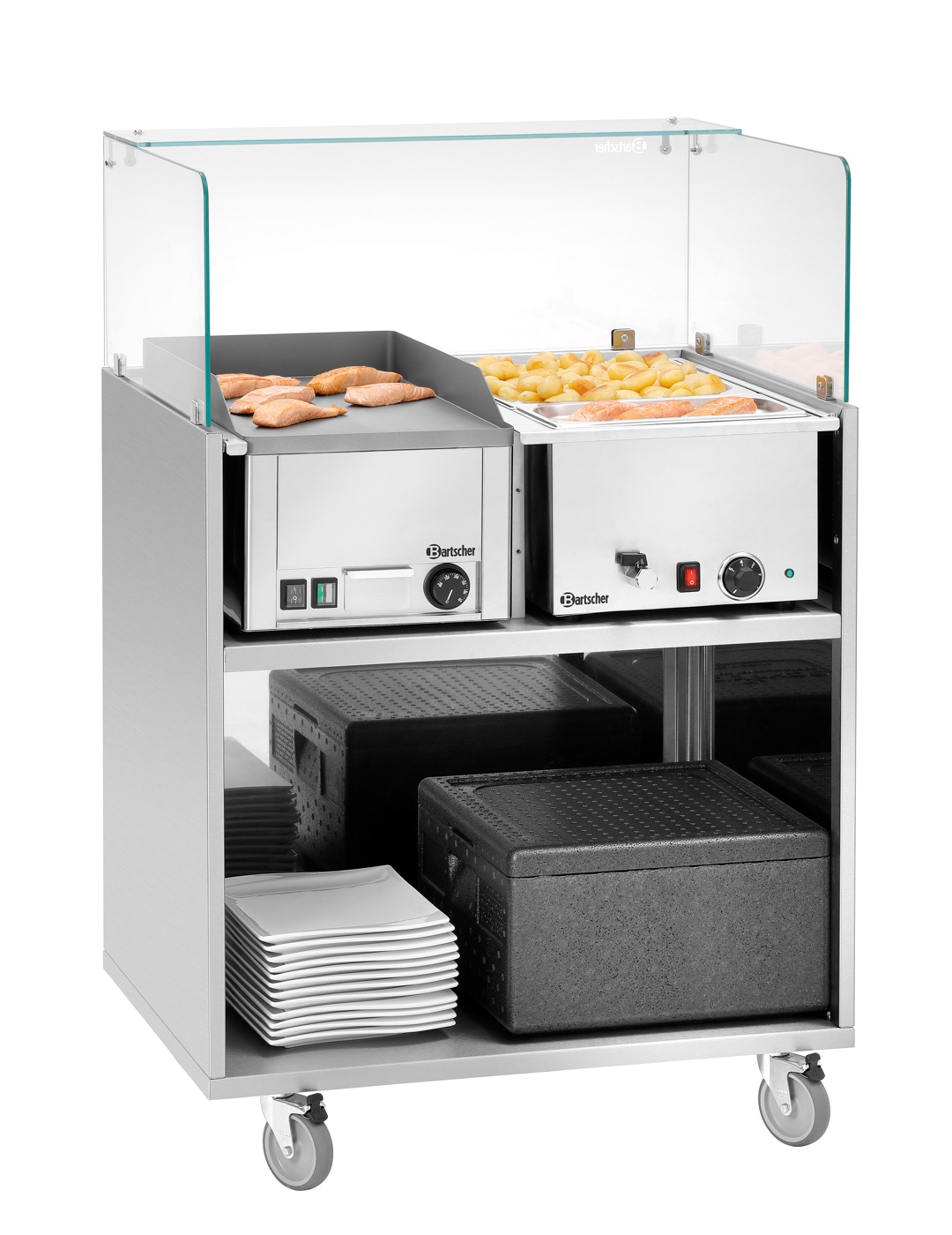 Bartscher Einlegeboden M3 Snackpoint 200 |Ausschnitt 1: Ausgelegt für Griddleplatte GDP320E-G | Maße: 75,5 x 57,8 x 1,5 cm. Gewicht: