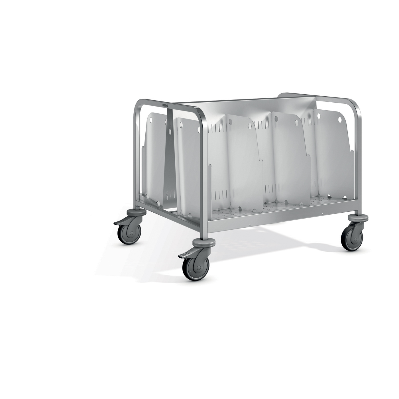 Tellerwagen für 2-seitige Beschickung, niedrige Ausführung. Bordmaß: 858 x 288 mm. Tragfähigkeit: 210 kg / TWH 2 N B.PRO