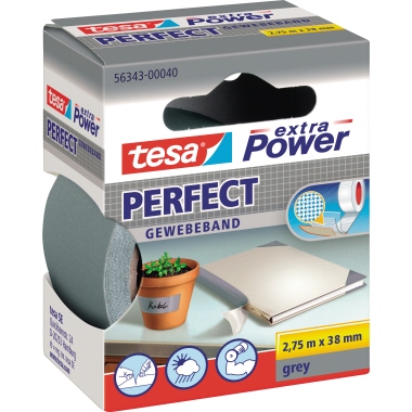 tesa® Gewebeband extra Power® Perfect Innenbereich, Außenbereich 38 mm x 2,75 m (B x L) grau