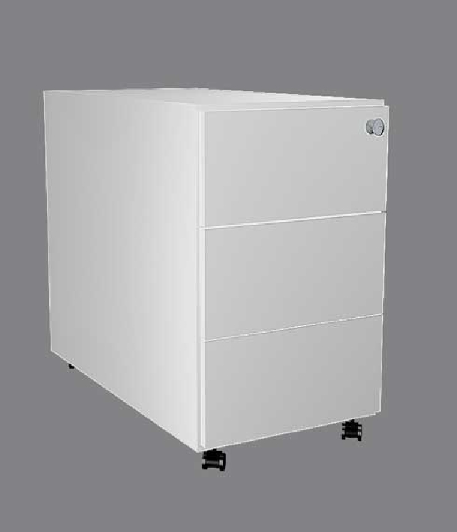 Rollcontainer MODUS, Farbe: lichtgrau, Maße: 42 x 80 x 58 cm, mit Zentralschloss, 3 Stahlschubladen mit Auszugssperre und