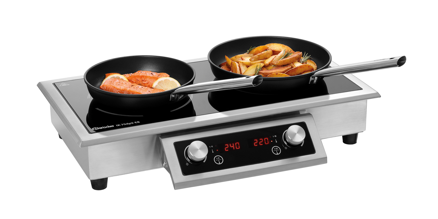 Bartscher Induktionskocher IK 70dpZ-EB |Temperaturbereich von: 60 °C | Maße: 71,5 x 48,5x 14,0 cm. Gewicht: 14,8 kg