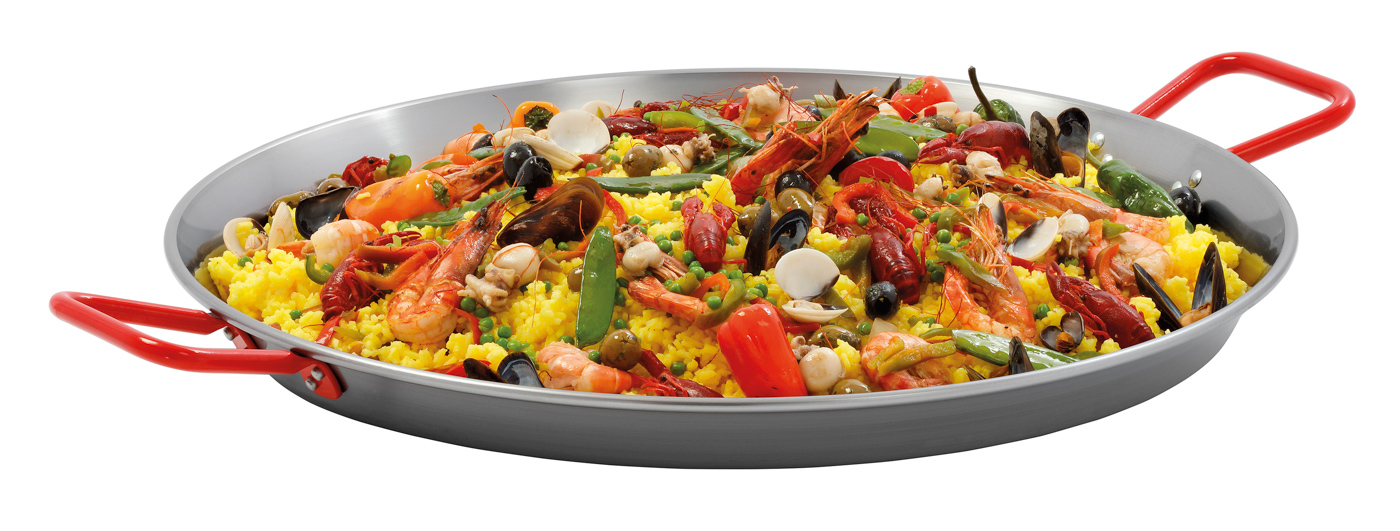 Bartscher Paella-Pfanne STP600 |Griff-Eigenschaften: Hitzebeständig ,Rot lackiert| Maße: 78 x 60 x 5,5 cm. Gewicht: 4 kg