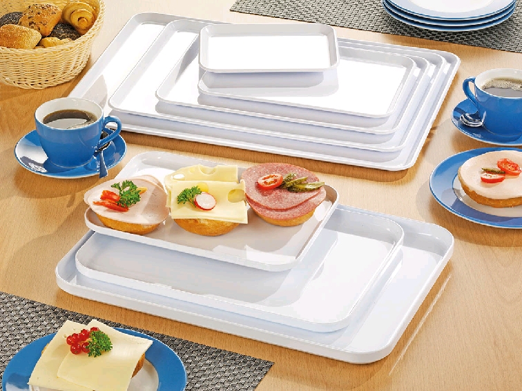 Serviertablett BASIC weiß, Maße: 500 x 360 x 12 mm, stapelbar, aus SAN Kunststoff