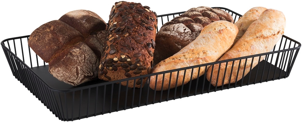GN 1/1 Korb -URBAN- 53 x 32,5 cm, H: 7,5 cm Metall, schwarz mit Antirutsch-Füßchen spülmaschinengeeignet stapelbar Farbe: