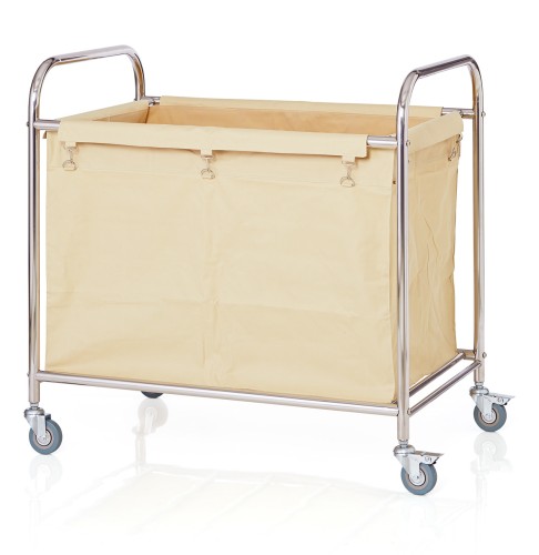 Wäschewagen. Edelstahl. 4 schwenkbare Rollen Ø 7,5 cm, davon 2 mit Feststeller,