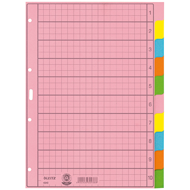 Leitz Ordnerregister DIN A4 blanko Tauenpapier, recycelt mehrfarbig 10 Registerblätter