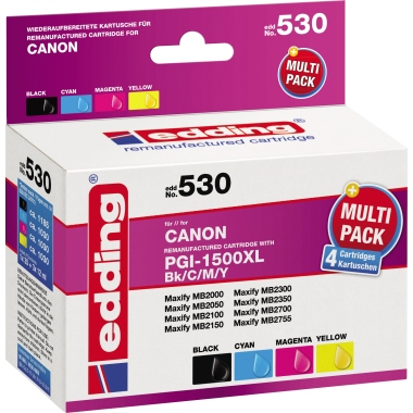 edding Tintenpatrone Canon PGI-1500XL BK/C/M/Y EDD-530 kein Originalzubehör schwarz, mehrfarbig 4 St./Pack.