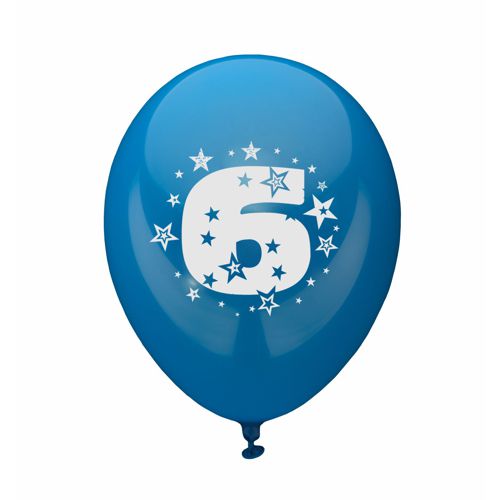 6 Zahlenluftballons Ø 25 cm farbig sortiert "6" von PAPSTAR