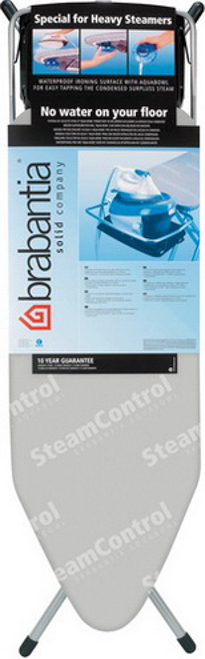 Brabantia Dampf-Bügeltisch Steam Control 124 x 45 cm / Rohrgestell 25 mm versenkbare Dampfstationsablage, Wasserauffangbehälter Steam