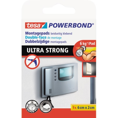 tesa® Klebepad Powerbond® Ultra Strong 20 x 60 mm (B x L) Klebemasse lösungsmittelfrei weiß 9 St./Pack.