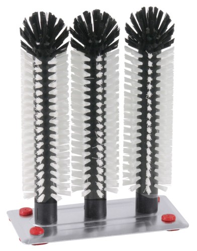 Gläserbürsten für Kölschgläser schwarze und weiße Borsten aus Polypropylen, auf Aluminiumplatte 19 x 10 cm, mit 4 Saugfüßen